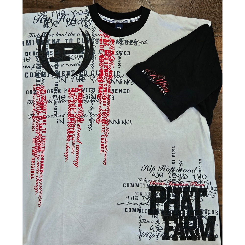 Vintage PhatFarm Graphic T-Shirt Mens XXL White Black‎ Red Y2K streetwear Skater